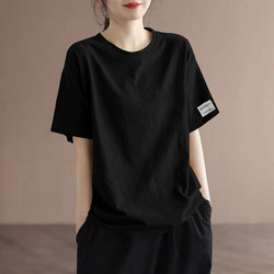 Summer 2026 New Stylish Casual Versatile Short-Sleeve T-Shirt for Women, Pure Cotton, Simple Loose-Fitting Base Shirt, Korean Style Top