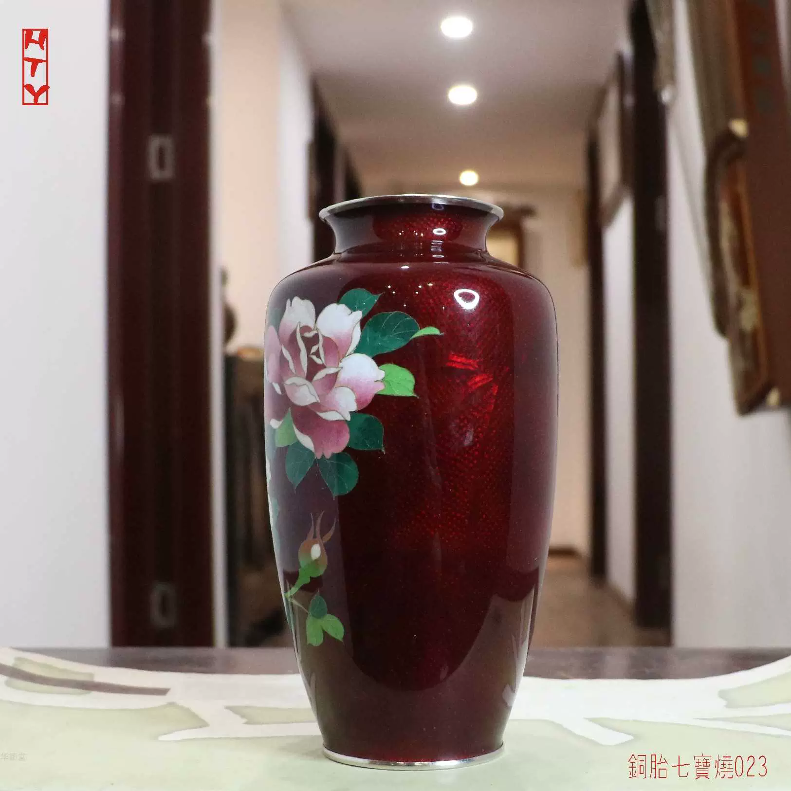 首单直降彩海外回时期铜胎掐金流创汇釉蔷薇丝珐琅花瓶红七宝烧-Taobao