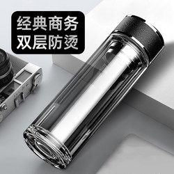 Double-Layer Glass Cup, Thickened Tea Cup, High Temperature Resistant Tea Water Separation Cup, Explosion-Proof High-End Transparent Tea Cup for Men and Women