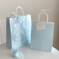 3 Types ~ ins Blue Simple Tote Bags, Plain Kraft Paper Bags, Holiday Gift Bags, Milk Tea and Dessert Packaging Bags