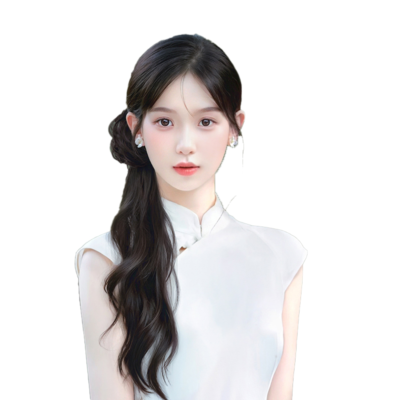 Yize 6.6 わずかにカールしたサイドポニーテール - 中国風ヘア