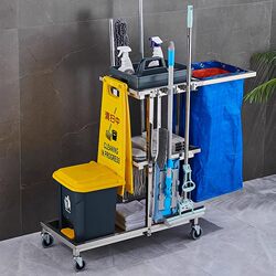 Stainless Steel Cleaning Cart, Multi-Functional Cleaning Trolley, Garbage Cart, Special Tool Cart for Hotel Property Cleaning