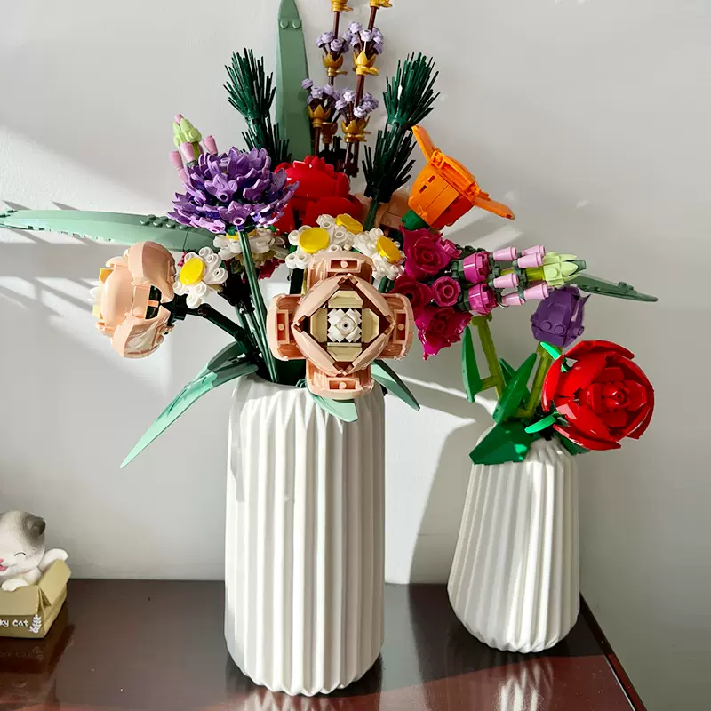 适用于乐高花束配套花瓶玫瑰花花朵装积木插花陶瓷花瓶