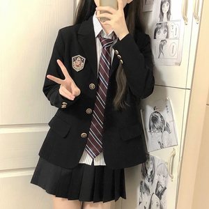 Original jk uniform black suit outer jump female college student college style school, colorful three -piece fastening western clothes top