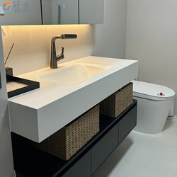 Light Luxury Slate Hot-Bent Corian Integrated Basin Washbasin Bathroom Cabinet Combination Double-Layer Ceramic Bathroom Washbasin