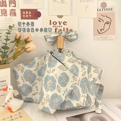 Rain or Shine Umbrella, Women's Sun Umbrella, Compact, Portable, Sunshade, Fully Automatic Vinyl Sun Protection, Anti-Uv Oil Painting Umbrella