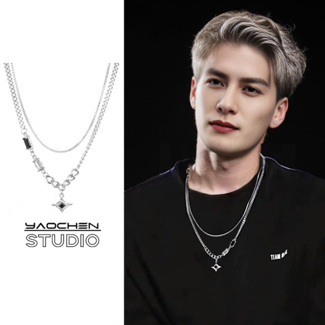 Star Double Necklace Men's Trendy Sweater Chain Light Luxury Niche Design Hip-Hop Style Couple Boys and Girls Clavicle Chain