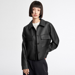 Lj6 Lambskin Black Double Pocket Short Leather Jacket 100% Lambskin Delicate And Flexible