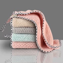 Hanging Coral Fleece Double-Sided Cleaning Cloth, Kitchen Pineapple Pattern, Lint-Free, Strong Water Absorption, Plain Color Dishwashing Cloth