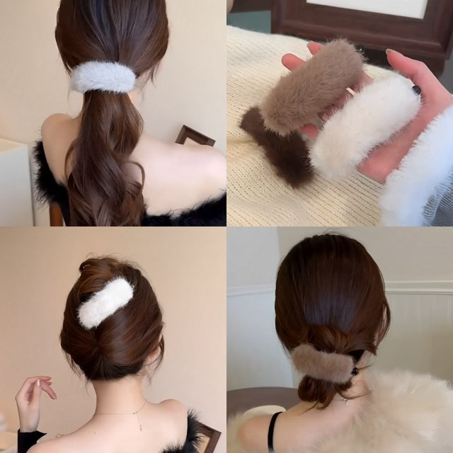 Autumn and winter water mink plush hair clip female back of the head of the head grabs a word twisting clip 2024 new horizontal chipper issuing card
