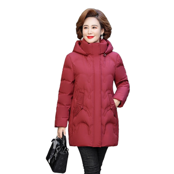 
Yalu Middle-aged Mother Hooded Mid-Length Down Jacket