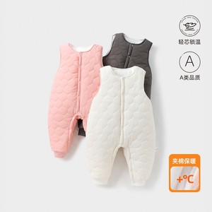 
Pure cotton baby quilted overalls autumn and winter snap-button one-piece down cotton pants for boys and girls winter baby pants