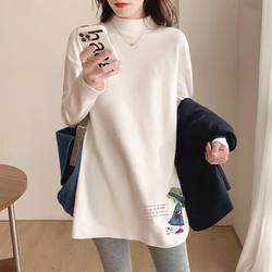 2025 De Rong Mid-Length Long-Sleeve T-Shirt for Women, Autumn and Winter Fleece-Lined Half-High Collar White Base Layer Warm Top