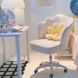 Computer Home Chair with Comfortable Backrest for Long Sitting, Swivel Chair for Girls' Bedroom, Makeup, Dormitory, Adjustable Petal-Shaped Vanity Chair
