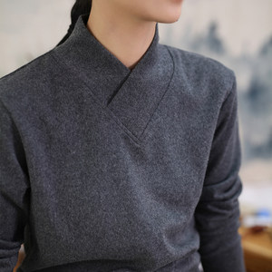 
Nian Huayuan commuter Chinese style literary and versatile stand-up collar high cross-neck top bottoming shirt long-sleeved T-shirt for women spring and autumn