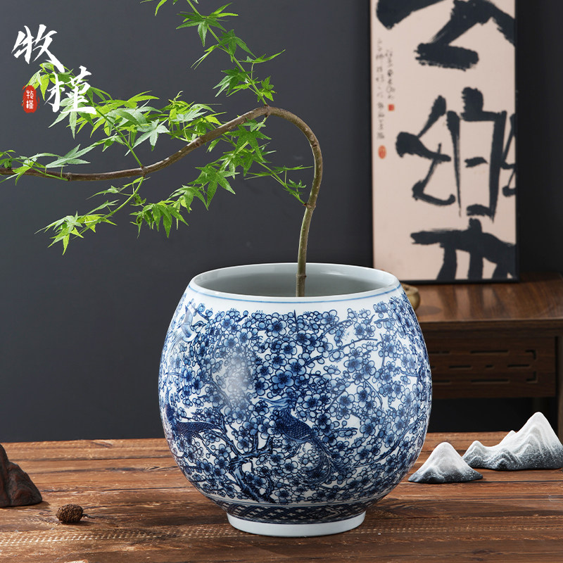 青花莲韵手作盆-淘宝逛一逛
