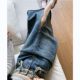 Nostalgic denim skirt for women in spring and summer 2023 new high-waisted slim A-line retro splicing hip-pack skirt
