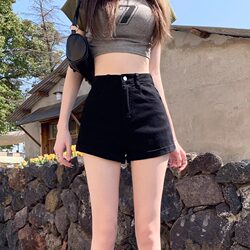 Black Denim Shorts for Women, 2026 Summer New Style, Hot Girl Elastic Slim Fit High-Waisted A-Line Slimming Straight Pants