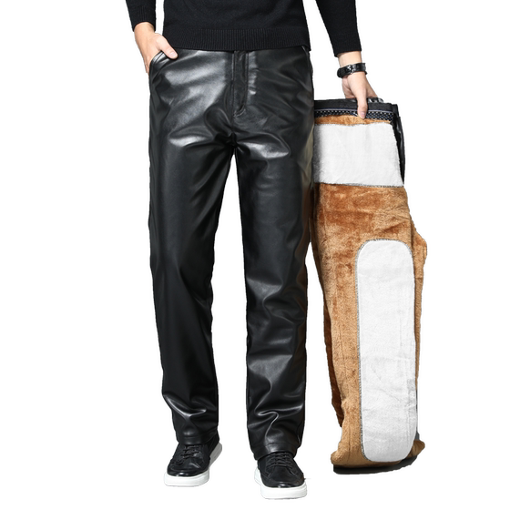 Leather pants men's velvet thick winter windproof men driving warm motorcycle riding work knee pants cotton