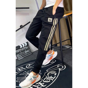 
Spring striped tying feet casual pants zipper pocket men's slim sports sweatpants spring and autumn trendy brand harem pants