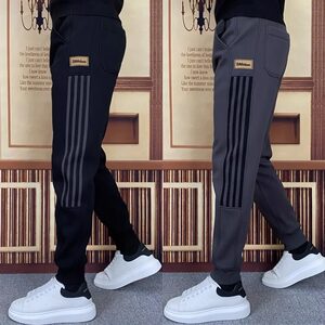 
2025 New Small Foot Sweatpants Men's Velvet Versatile Striped Casual Pants Men's Trendy Brand Fashion Trend Sports Pants