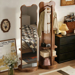 Full-Length Mirror, Floor-Standing Mirror, Home Bedroom Clothes Rack, Integrated Dressing Mirror, Girls' Bedroom Rotatable and Movable Fitting Mirror