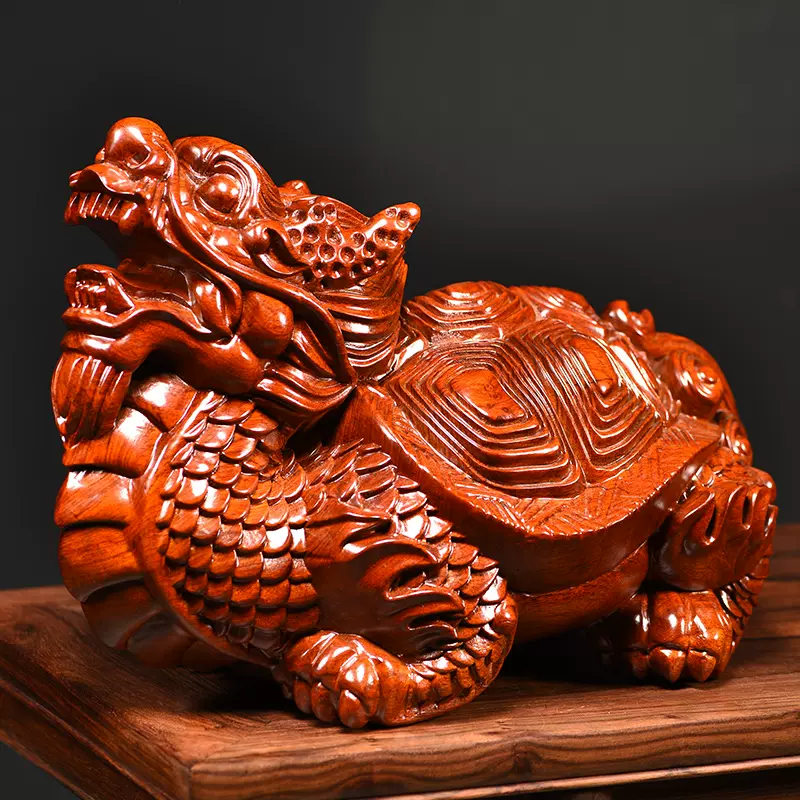 花梨木雕龙龟摆件实木雕刻招财镇宅家居办公室桌面装饰礼品工艺品-Taobao