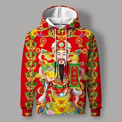 Autumn Hooded Sweatshirt New Style God of Wealth Series Pattern 3D Printed Sweatshirt Fashionable Trendy Men's Hooded Sweatshirt
