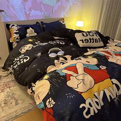 Cartoon Ins Style Crayon Shin-Chan Black 1.5m Bed Sheet and Duvet Cover Four-Piece Set Student Three-Piece Set