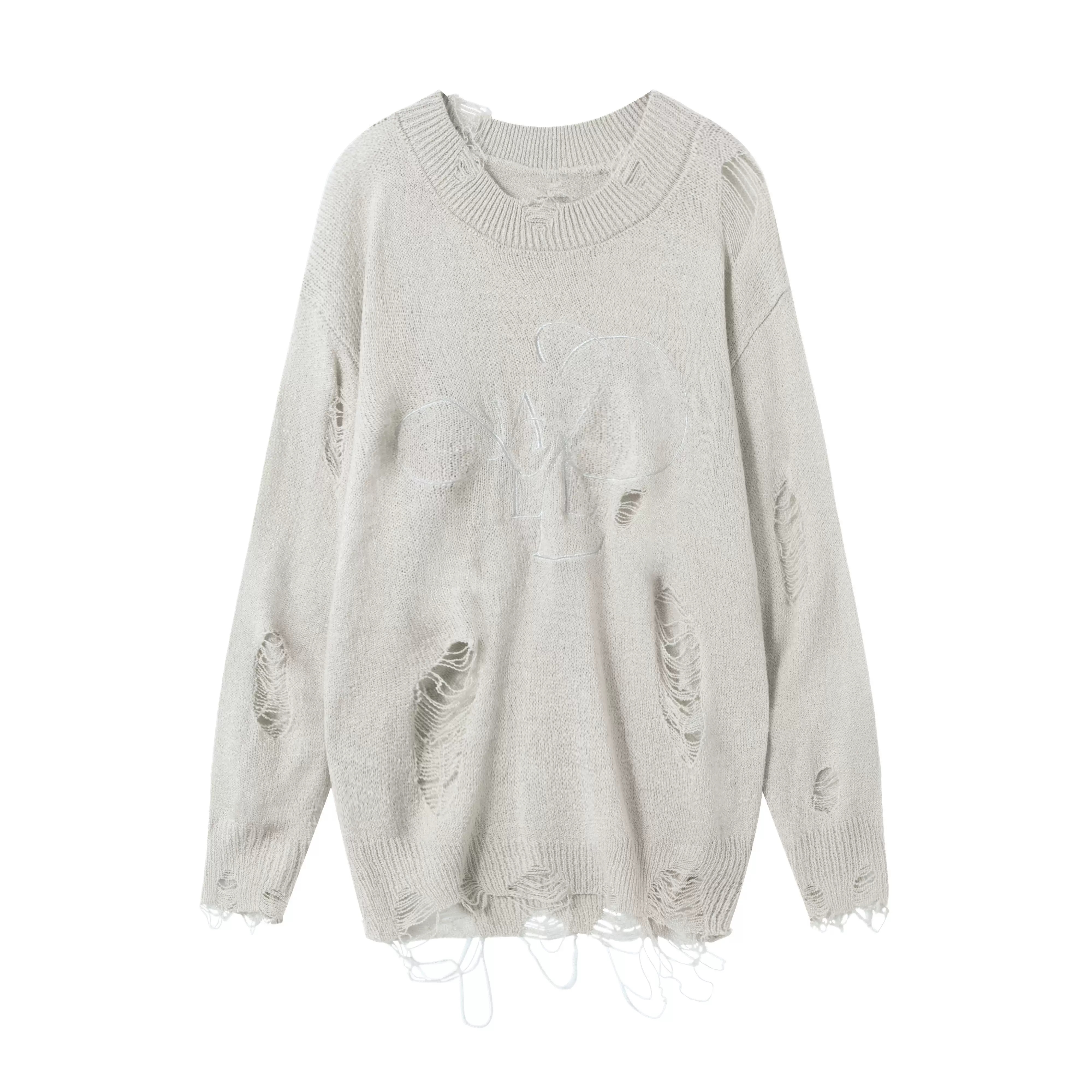 DBLIKE 2023AW寬鬆設計感慵懶針織衫女圓領薄款破洞長袖鏤空毛衣-Taobao