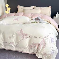High-End Light Luxury 2024 All-Cotton Four-Piece Set Pure Cotton Embroidered Duvet Cover Bed Sheet Skin-Friendly Soft Fitted Sheet Bedding