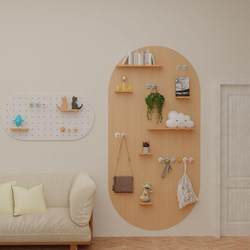 Solid wood hole board oval wall rack creative D hanging board display rack custom partition wall hanging storage