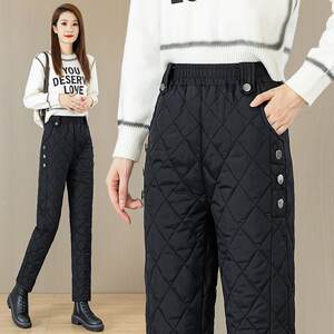 
Down cotton pants for women in autumn and winter new high-waist outer wear large size casual harem pants warm straight rhombus cotton pants