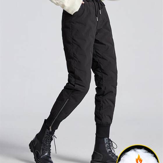 
Down pants women's outer wear 2024 new high-waisted thickened large size sports pants winter warm plus velvet thickened cotton pants