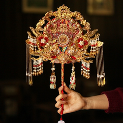 Double-Sided Round Fan for Bride, Wedding, High-End Finished Product, Xiuhe Wedding Fan, Gift, Chinese-Style Fan, DIY Material Kit