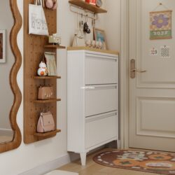 Extremely Narrow 15cm Steel Tipping Shoe Cabinet for Hallway, Entryway, Indoor and Outdoor Shoe Rack, Wall-Mounted Standing Shoe Storage Cabinet for Small Apartments