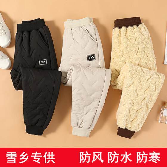 Down cotton pants for women 2025 winter new style plus velvet thickened warm windproof waterproof high waist wear lamb velvet cotton pants