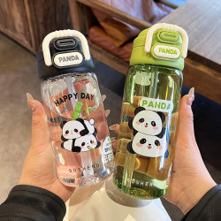Cute Panda Children's Water Cup, Special Double-Drink Cup for Students Going to School, Summer Kindergarten Boys and Girls Plastic Water Bottle