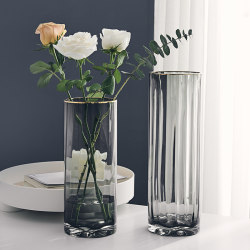Suqiu Luxury Large Straight Glass Vase Transparent for Hydroponic Lilies and Lucky Bamboo Flower Arrangement Simple Creative Decoration