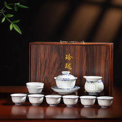 Jingdezhen Blue and White Porcelain Exquisite Tea Set, Chinese Retro Kung Fu Tea Set, Gift for Elders, Gift for Leaders, High-End Tea Set