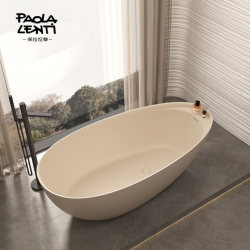 Paula Pmma Artificial Stone Bathtub for Home Use in Small Apartments, Hotels, and Guesthouses, Oval-Shaped Freestanding Integrated Double Bathtub