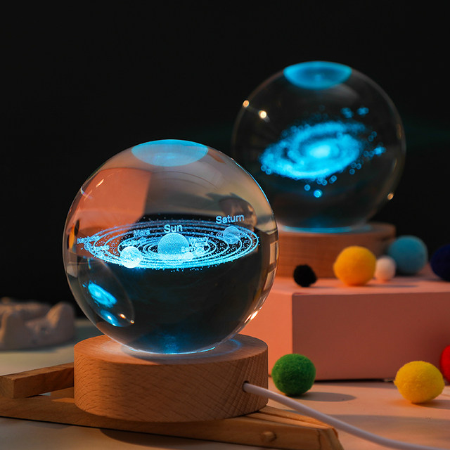 Creative Glowing Colorful Crystal Ball Desktop Ornaments Cloud Moon 