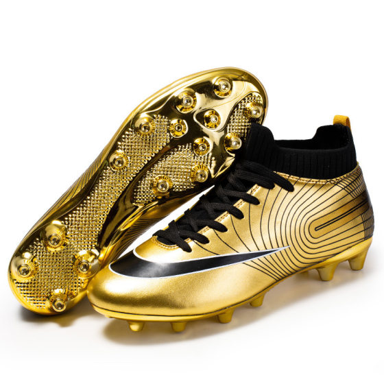 
Spot cross-border gold-plated soccer shoes for men's high-top children's ag long nails tf broken nails grass competition training