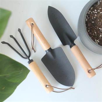 Japanese-style black shovel three-piece set of gardening tools, plowing soil, planting, sea shovel, rake, flower planting, home gardening shovel supplies