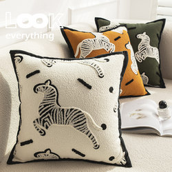 Light Luxury and High-End Black and White French-Style Throw Pillow Cushion for Sofa, Living Room Pillow Cover Without Insert, Large Backrest Cushion