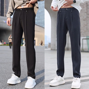 
Spring and summer thin drapey anti-wrinkle straight casual trousers for men, high-end, loose, trendy, slimming, micro-tapered trousers for small feet