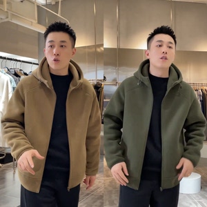 
2025 autumn and winter double-sided polar fleece hooded jacket men's trendy brand loose warm plus velvet thickened cardigan sweatshirt