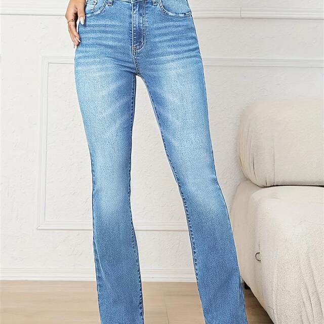 PD08280# Amazon eaby cross-border wish European and American women's clothing, stretch mid-waist micro-tender European and American jeans
