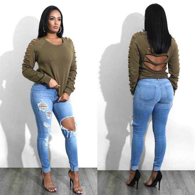 PT8310 spring European and American jeans for women Amazon spot ripped fashion tight denim pants new style
