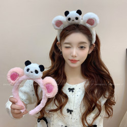 Cute Panda Cat Ear Headband for Women, Face Washing Headband, 2024 New Plush Headwear, High Cranial Top, Makes Face Look Smaller and Younger
